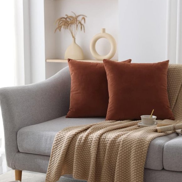 Set of Tangerine Orange Soft Velvet Pillow Covers 18" Square Pillows Zipper New - Picture 7 of 8